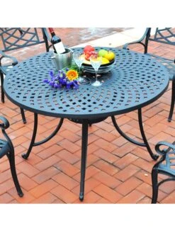 Crosley Sedona Cast Aluminum Dining Table -Eco Garden Shop 8599662 02v crosley sedona cast aluminum dining table 46 inch round black