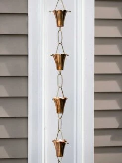 Fluted Flower Pure Copper Rain Chain, 8.5' -Eco Garden Shop 8600204 03v