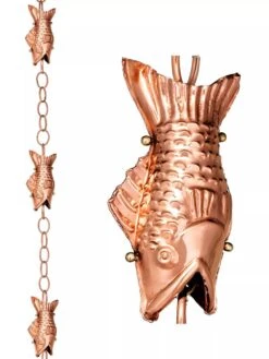 Fish Pure Copper Rain Chain, 8.5' -Eco Garden Shop 8600209 03V tif