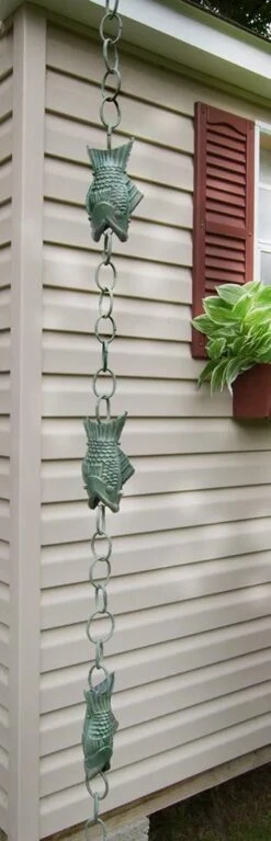 Fish Pure Copper Rain Chain, 8.5' -Eco Garden Shop 8600209 04V tif