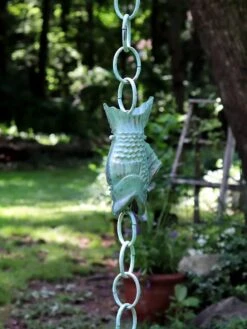 Fish Pure Copper Rain Chain, 8.5' -Eco Garden Shop 8600209 05V tif