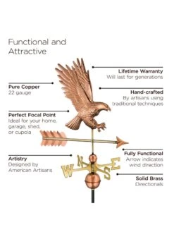 Bald Eagle Copper Weathervane 9 Bald Eagle Copper Weathervane -Eco Garden Shop 8600276 02v