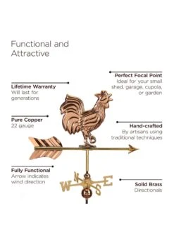 Rooster Garden Copper Weathervane With Pole -Eco Garden Shop 8600284 04v 1