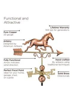Galloping Horse Copper Weathervane -Eco Garden Shop 8600346 03v