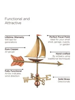 Sailboat Cottage Copper Weathervane With Roof Mount -Eco Garden Shop 8600347 04v 1