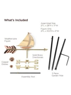 Sailboat Garden Copper Weathervane With Pole -Eco Garden Shop 8600348 02v