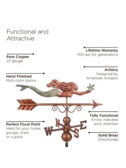 Little Mermaid Copper Weathervane -Eco Garden Shop 8600350 01v