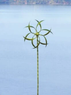 Feather Staked Wind Spinner, 15" -Eco Garden Shop 8600479 03v feather staked wind spinner 15 inch green