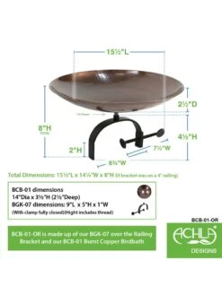 Achla Designs Burnt Copper Birdbath With Over-the-Rail Bracket -Eco Garden Shop 8609301 03v