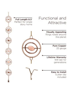 Stellar Copper Rain Chain, 8.5ft -Eco Garden Shop 8610093 03v