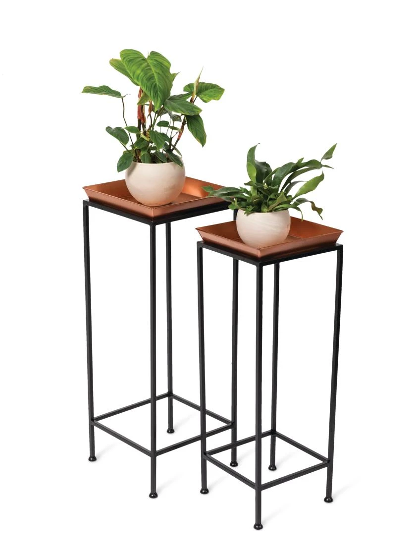 Square Nesting Plant Stands With Trays, Set Of 2 6 Square Nesting Plant Stands With Trays, Set Of 2 - Image 4