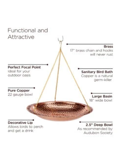 Copper Hanging Birdbath, 18" -Eco Garden Shop 8612268 04v