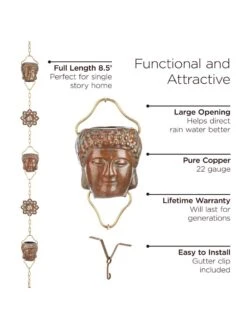 Buddha Copper Rain Chains, 8.5' -Eco Garden Shop 8612737 03v