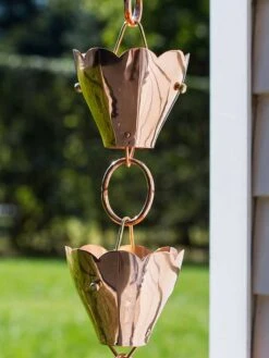 Tulip Pure Copper Rain Chain, 8.5' -Eco Garden Shop 8612740 02v