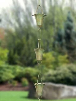 Fluted Flower Pure Copper Rain Chain, 8.5'