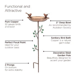 Pure Copper Bird Bath With Two Copper Birds And Tree Multipronged Garden Pole -Eco Garden Shop 8613379 07v